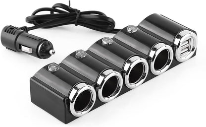 Cigarette Lighter, DC 12V/24V USB 4 Way Cigarette Lighter Socket Splitter with Two USB Ports, Charger Adapter for Electronic Equipment