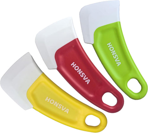 Honsva Silicone Dish Scraper to Kitchen Cleaning for Pans, Pots, Bowls, Non-Stick Scraping Spatulas Tool,3 Pcs (Yellow, Green and Red)