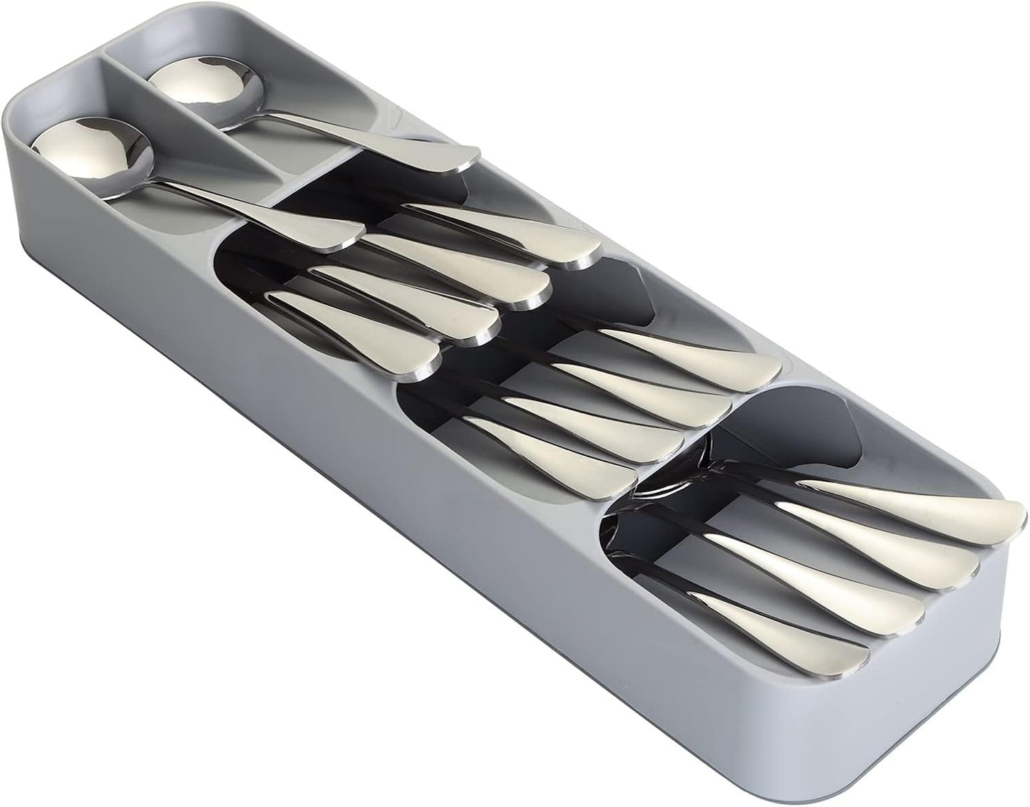 2 Pack Kitchen Cutlery Drawer Organizer Tray for Silverwave, Forks, Spoons, Table Knives, Straw Gadget, Plastic Flatware Organizer Utensil Holder Storage Box - Gray