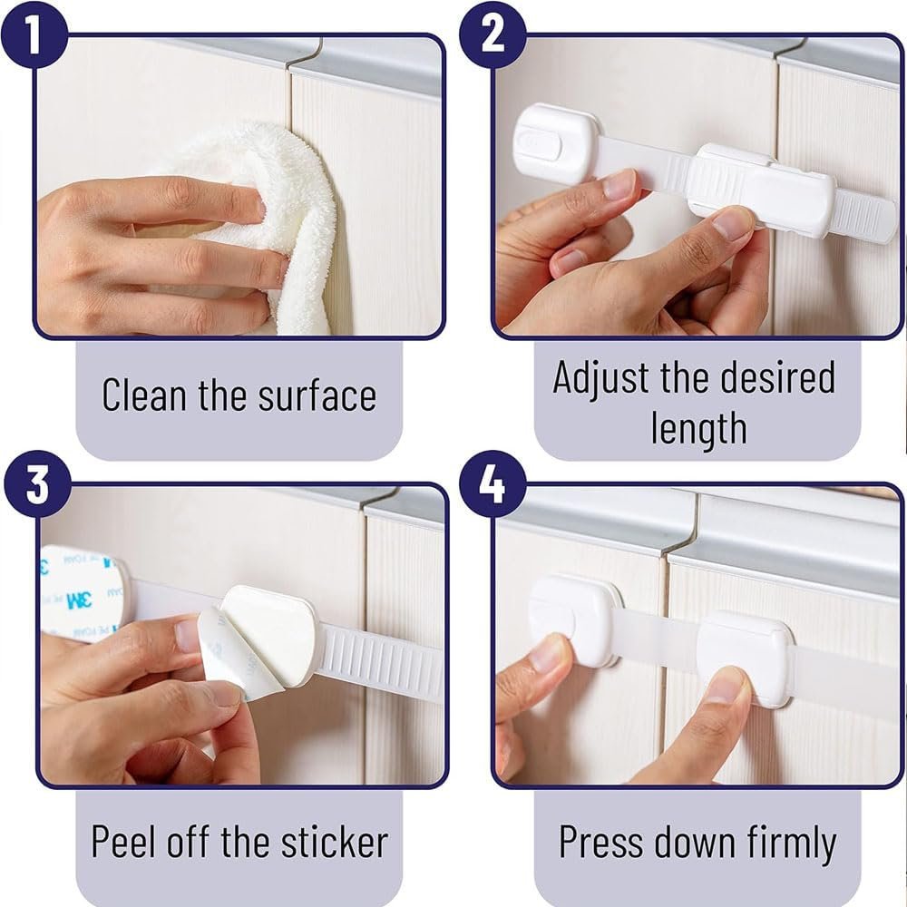 Aufondof 12 Pack Child Safety Strap Locks Refrigerator Cabinet Drawer Door Latches Baby Pets Proof,Easy to Use No Tools Required,Durable and Reliable for Cabinets, Drawers