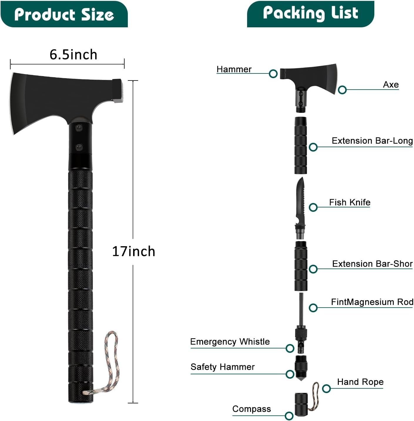 Camping Axe,Survival Hatchet,Folding Portable Tactical Axe Multi-Tool Set,Camping Hatchet with Hammer for Outdoor Hiking,Camping,Adventure,Hunting