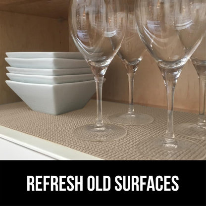 GORILLA GRIP powerGRIP Drawer Shelf and Cabinet Liner, Thick Strong Hold, Non-Adhesive Liners Protect Kitchen Cabinets and Cupboard, Bathroom Drawers, Easy Install, Breathable Mat, 12" x30', Beige