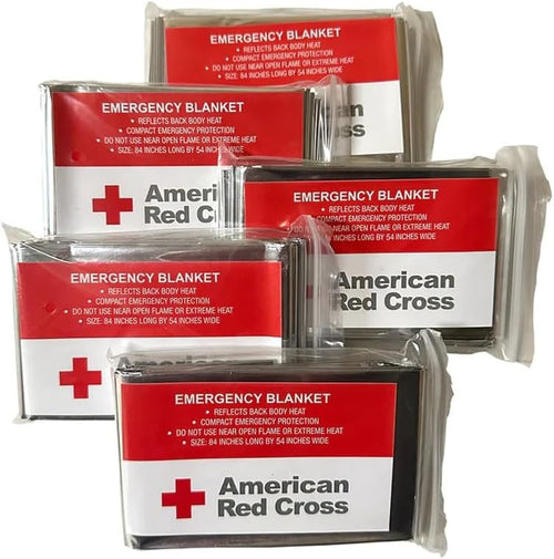 American Red Cross Officially Licensed Product Emergency Reflective Blankets, 5 Pack, Body Warmer Survival Blanket, 52” W x 84” L