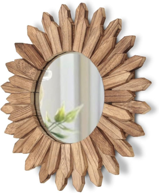LOSOUR Boho Wall Decor Sunburst Mirror 12 inch Rustic Round Wood Mirror Boho Mirror Home Decor Farmhouse Room Decorations for Bedroom Living Room