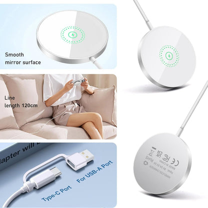 Magnetic Wireless Charger Compatible with Mag Safe Charging,15W Fast Wireless iPhone Charger Pad for iPhone 16/15/14/13/12(Pro,Max,Plus,Mini), Mag Safe Case,AirPod4,3,2,Pro