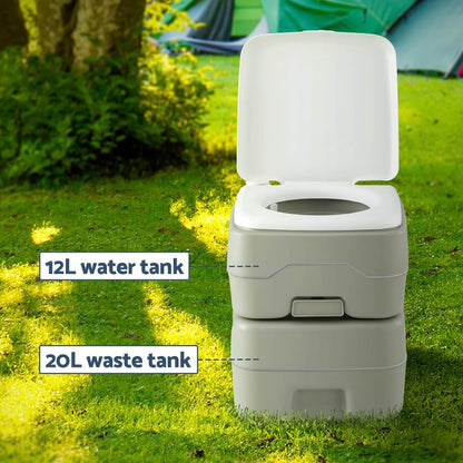 Weisshorn Portable Toilet, 20L Camping Toilets Flush Travel Squatty Potty Outdoor Camp Hiking Caravan Car Boating Fishing Gear, 50 Flushes Waste Tank Grey
