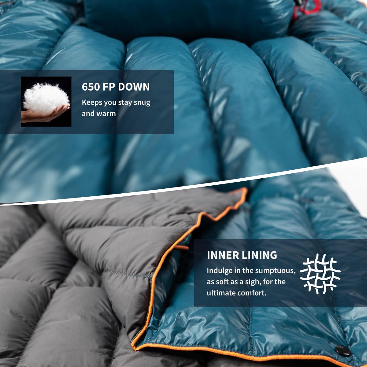ZOOOBELIVES Ultralight Down Camping Blanket - 1.35lbs, 650 Fill Power Puffy Quilt. Compact & Warm Comforter for Travel, Beach, Hammock, Backpacking - Elevate Your Outdoor Comfort - AlpliveR300