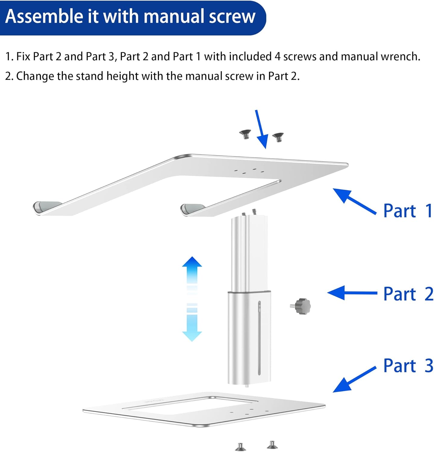 BESIGN Aluminum Laptop Stand, Ergonomic Adjustable Notebook Stand, Riser Holder Computer Stand Compatible with Air, Pro, Dell, HP, Lenovo More 10-15.6" Laptops (Silver)