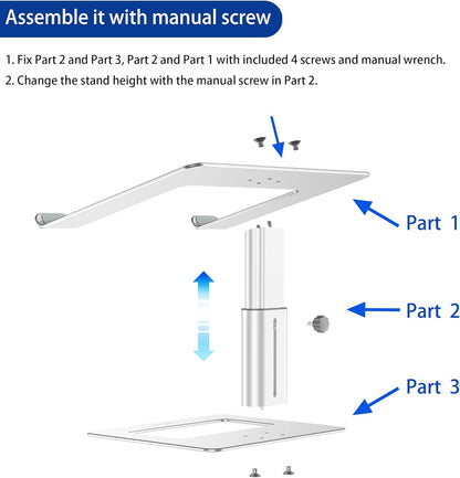 BESIGN Aluminum Laptop Stand, Ergonomic Adjustable Notebook Stand, Riser Holder Computer Stand Compatible with Air, Pro, Dell, HP, Lenovo More 10-15.6" Laptops (Silver)