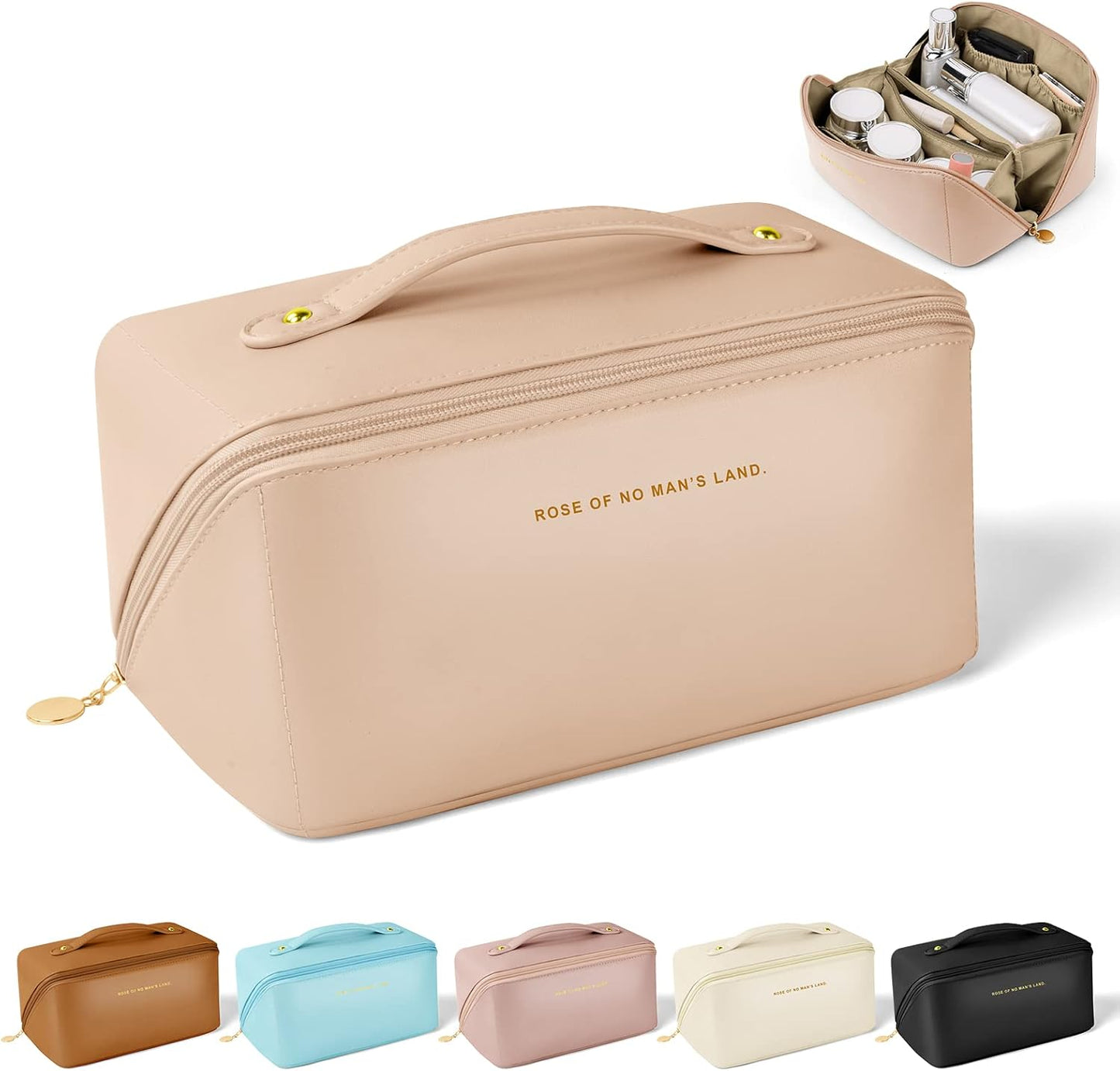 Aucuu Travel Cosmetic Bag, Travel Beauty Case for Women, Travel Cosmetic Bag, Cosmetic Bag for Women, Soft PU Leather, Portable Waterproof Toiletry Bags, #1 Pink-A
