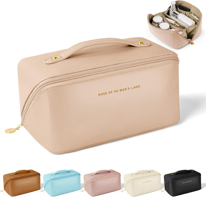 Aucuu Travel Cosmetic Bag, Travel Beauty Case for Women, Travel Cosmetic Bag, Cosmetic Bag for Women, Soft PU Leather, Portable Waterproof Toiletry Bags, #1 Pink-A