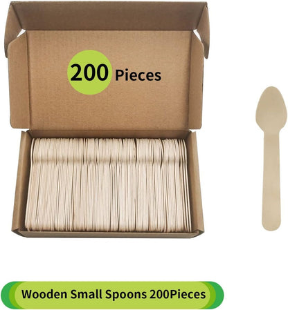 Disposable Small Wooden Ice Cream Spoons 3.8", 200 Counts Mini Wooden Tiny Spoons, 100% Biodegradable Compostable Wooden Cutlery Cake Dessert Yogurt Tea Spoons for Party, Picnics