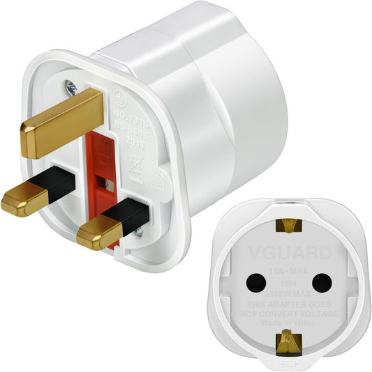 VGUARD [1 Pack] Europe to UK Adapter, EU to UK Adapter Pack 2 Pin to 3 Pin Adapter for Travel Electronic Device - White