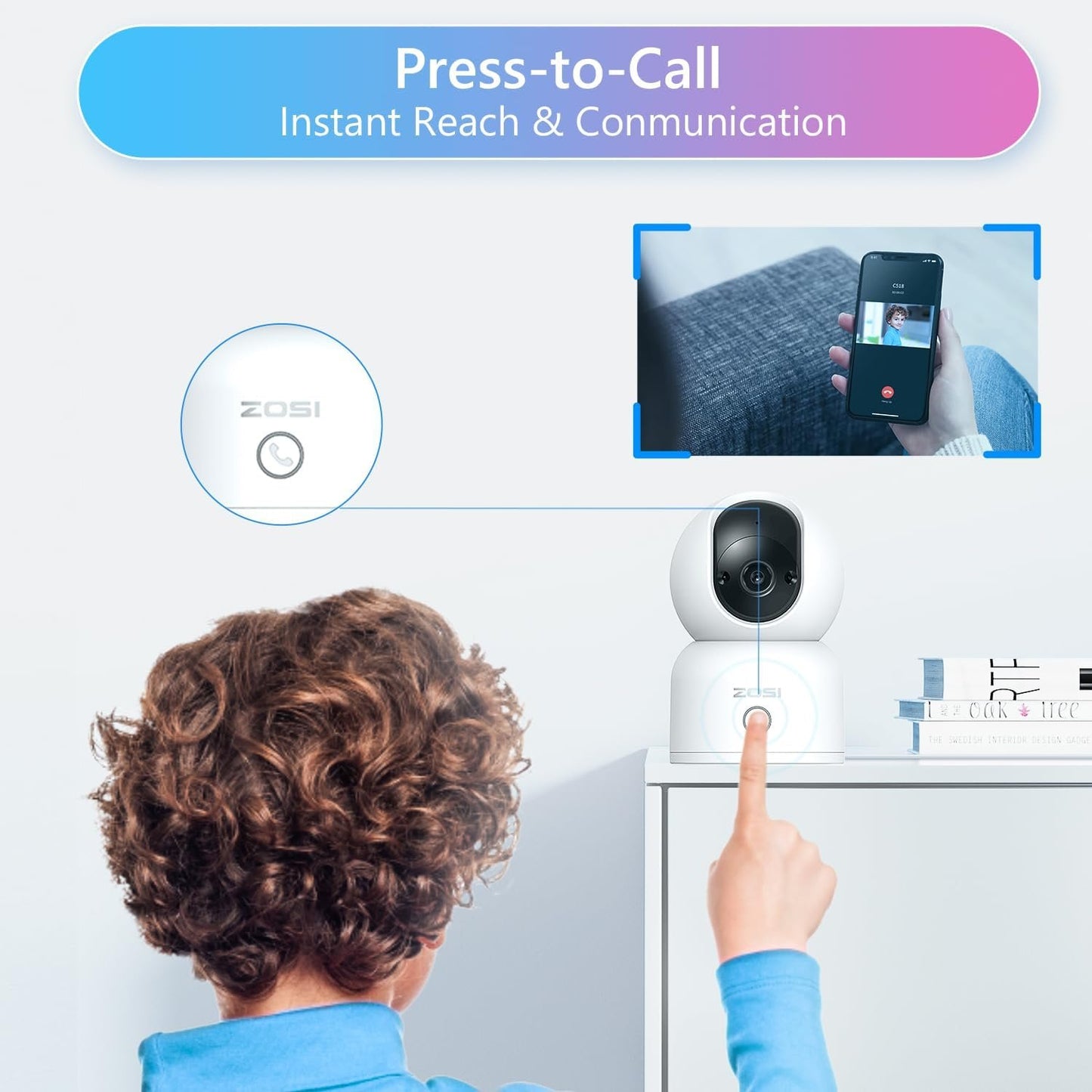 ZOSI C518 2K Pan/Tilt Smart Security Camera Indoor,360 Degree Baby and Pet Monitor,2.4G/5G Dual-Band WiFi Home Cam with Phone App,Cloud & SD Card Storage,Night Vision,2 Way Audio,Person Detection