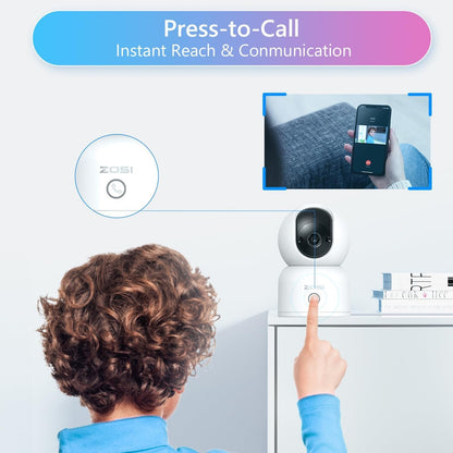 ZOSI C518 2K Pan/Tilt Smart Security Camera Indoor,360 Degree Baby and Pet Monitor,2.4G/5G Dual-Band WiFi Home Cam with Phone App,Cloud & SD Card Storage,Night Vision,2 Way Audio,Person Detection