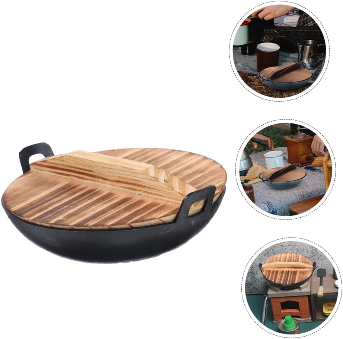Garneck Mini Wok Di Ferro a Doppio Orecchio Mini Utensili Da Cucina Wok Della Casa Delle Bambole Accessori Da Cucina Da Gioco Di Dimensioni Mini Gadget Da Cucina in Miniatura Ferro Battuto