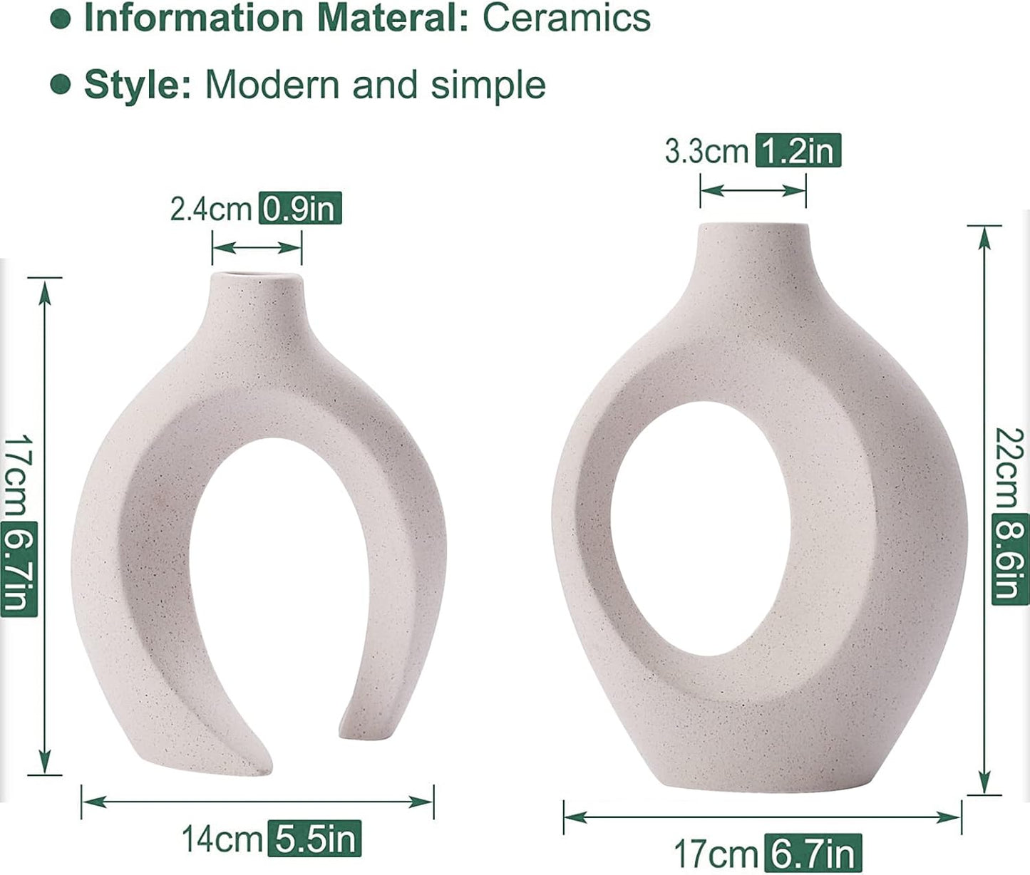 Ceramic Vase Set - 2 Flower Donut Modern Vases for Home Décor, Creative White Vases Minimalism Style Decor Vase Table Vase for Living Room Entryway Bookshelf Mantel Centerpieces Shelf