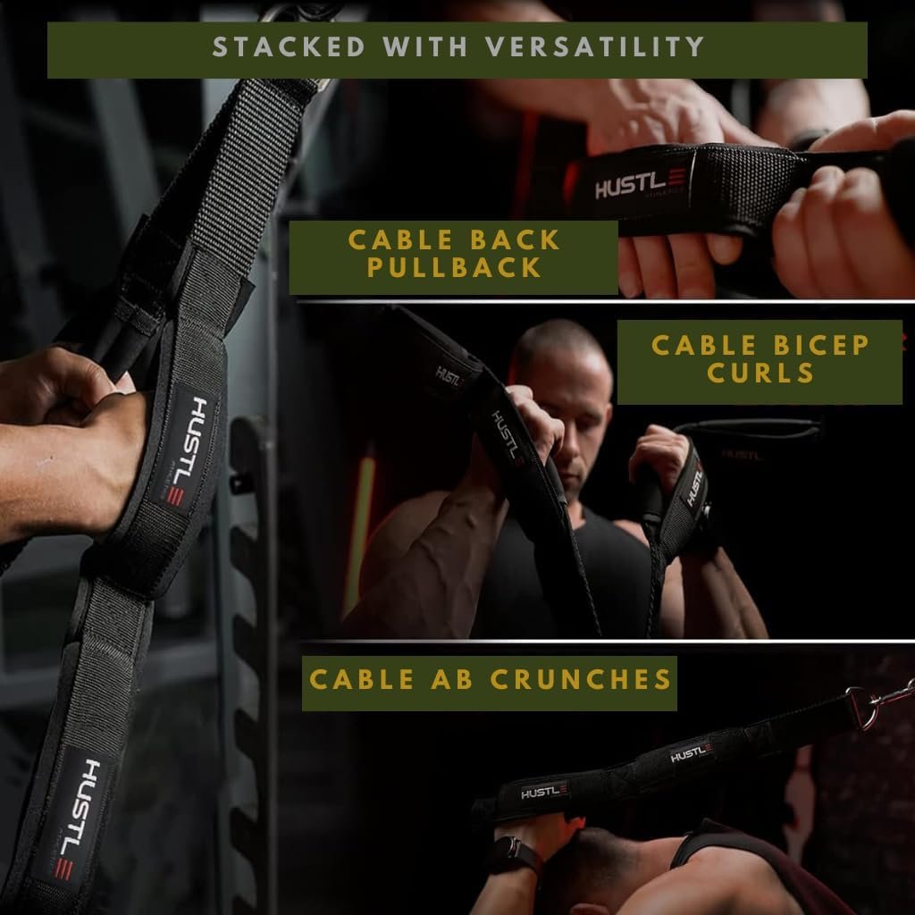 Hustle Athletics Tricep Rope Cable Attachments for Gym Use - Perfect Gym Equipment for Home/Gym Accessories - Multi Workout Rope Cable Machine Attachment -Best Gym Rope Grip with 4 Anti-Slip Handles