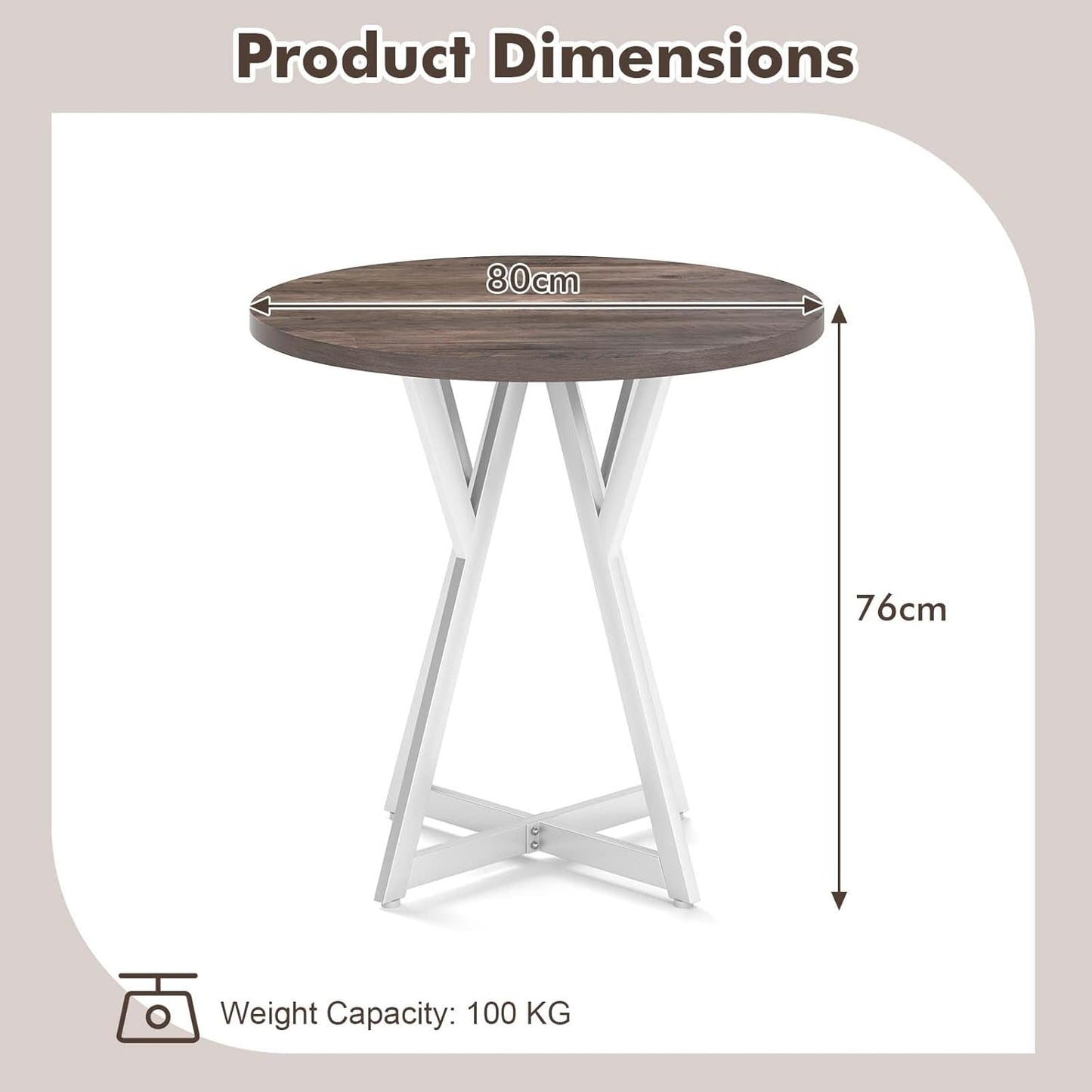 Giantex 80cm Round Dining Table, Wooden Kitchen Table w/Metal Pedestal Base, Adjustable Foot Pads, Stable X-Shaped Base, Mid-Century Round Thickened Dining Tabletop