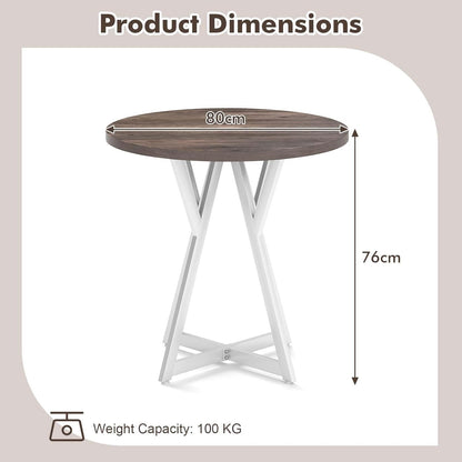Giantex 80cm Round Dining Table, Wooden Kitchen Table w/Metal Pedestal Base, Adjustable Foot Pads, Stable X-Shaped Base, Mid-Century Round Thickened Dining Tabletop