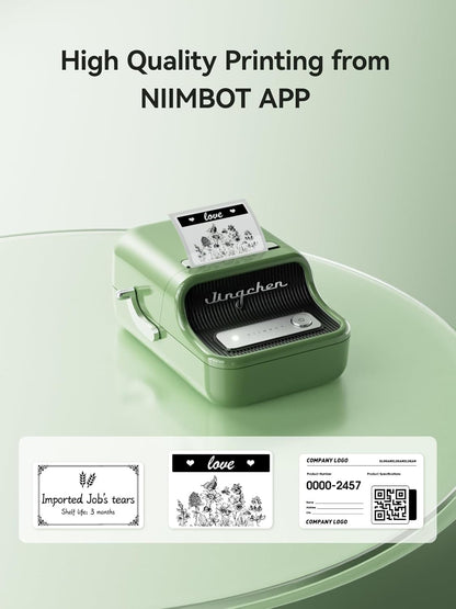 NIIMBOT B21 Inkless Label Maker, Mini Thermal Label Maker Compatible with iOS & Android, for Home Organization, Business, Barcode, QR Code, with 1 Pack 50x30mm White Label, Green