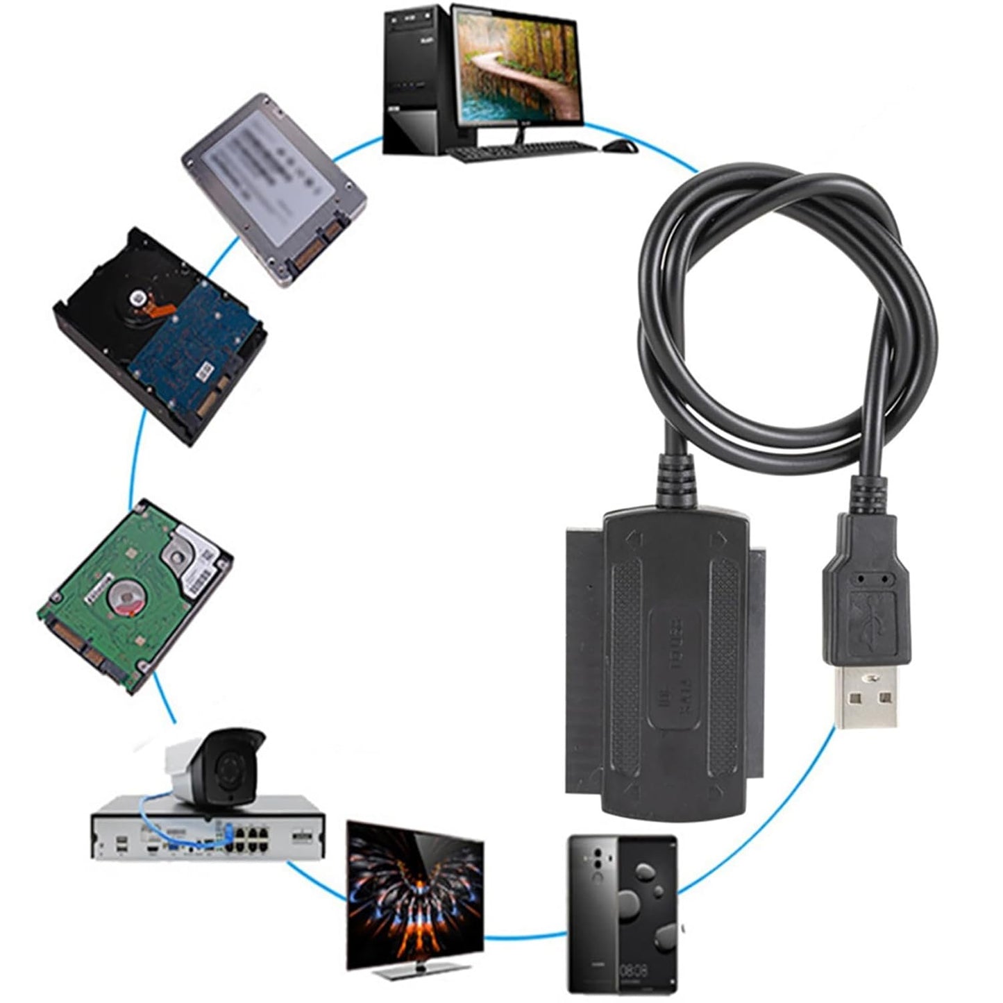 tunghey SATA/PATA/IDE Drive to USB 2.0 Adapter Converter Cable for Hard Drive Disk HDD 2.5" 3.5", Compatible with USB 1.1/2.0/3.0, with External AC Power Adapter Included
