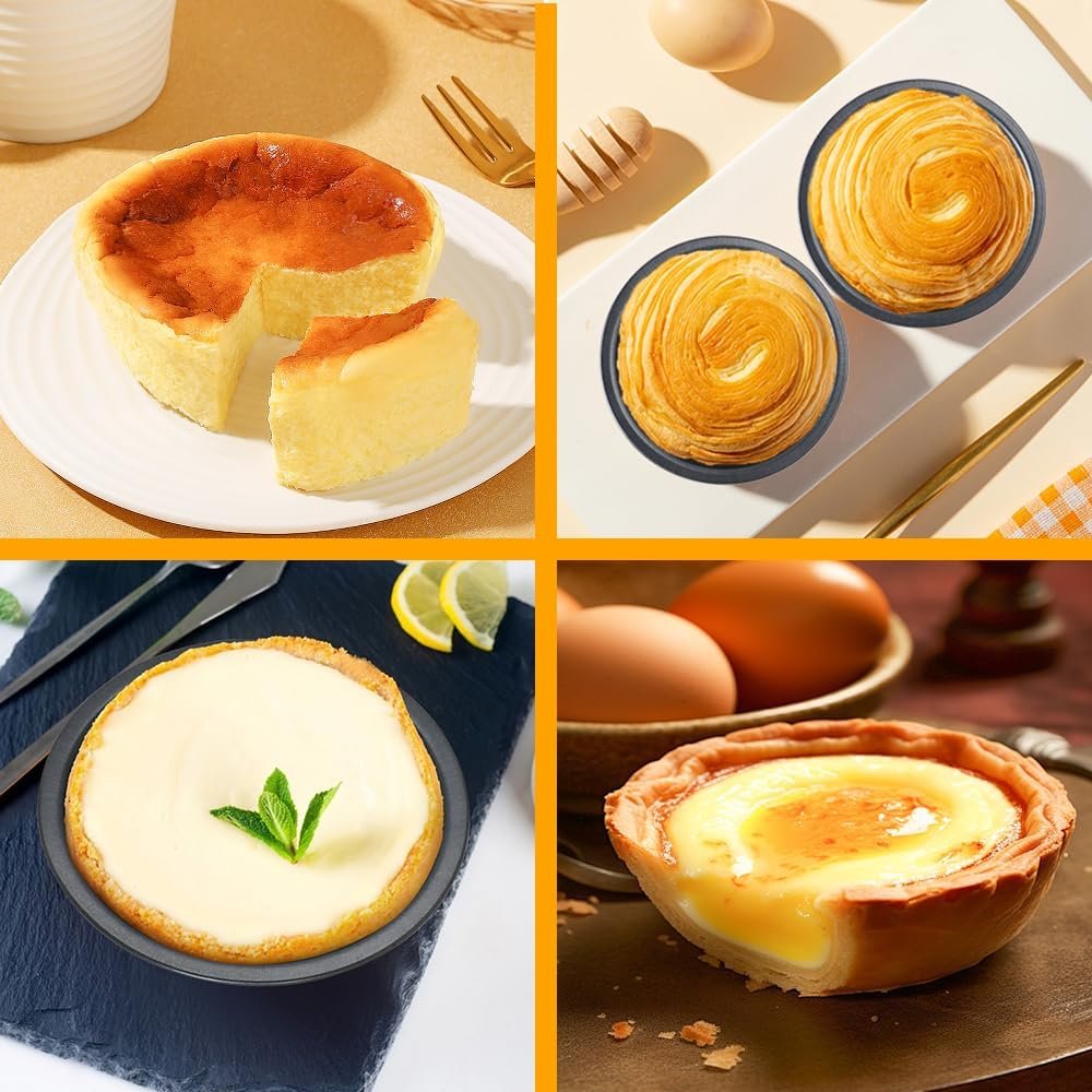 Quyimy 8 Pack Mini Pie Pans, 5 Inch Pie Tins Reusable Round Small Quiches Pans, Carbon Steel Tart Pan Nonstick Small Pot Bakeware for Dessert, Cake, Fruit and Meat