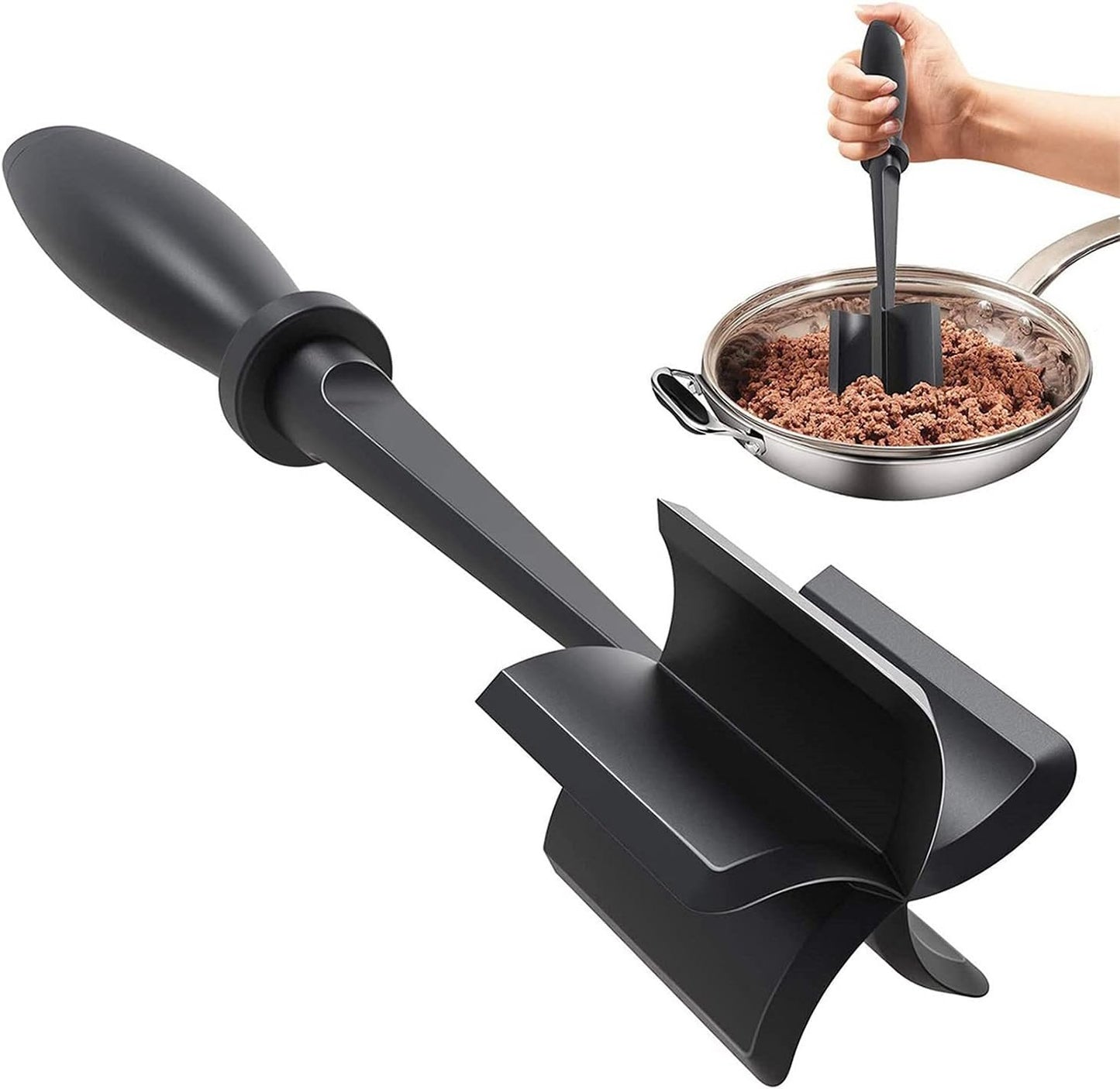 Meat Chopper, Multifunctional Heat Resistant Nylon Meat Chopper Tool with 5 Blades, Turkey, Potato,Hamburger Chopper, Ground Beef, Masher and Smasher for Kitchen (Black)