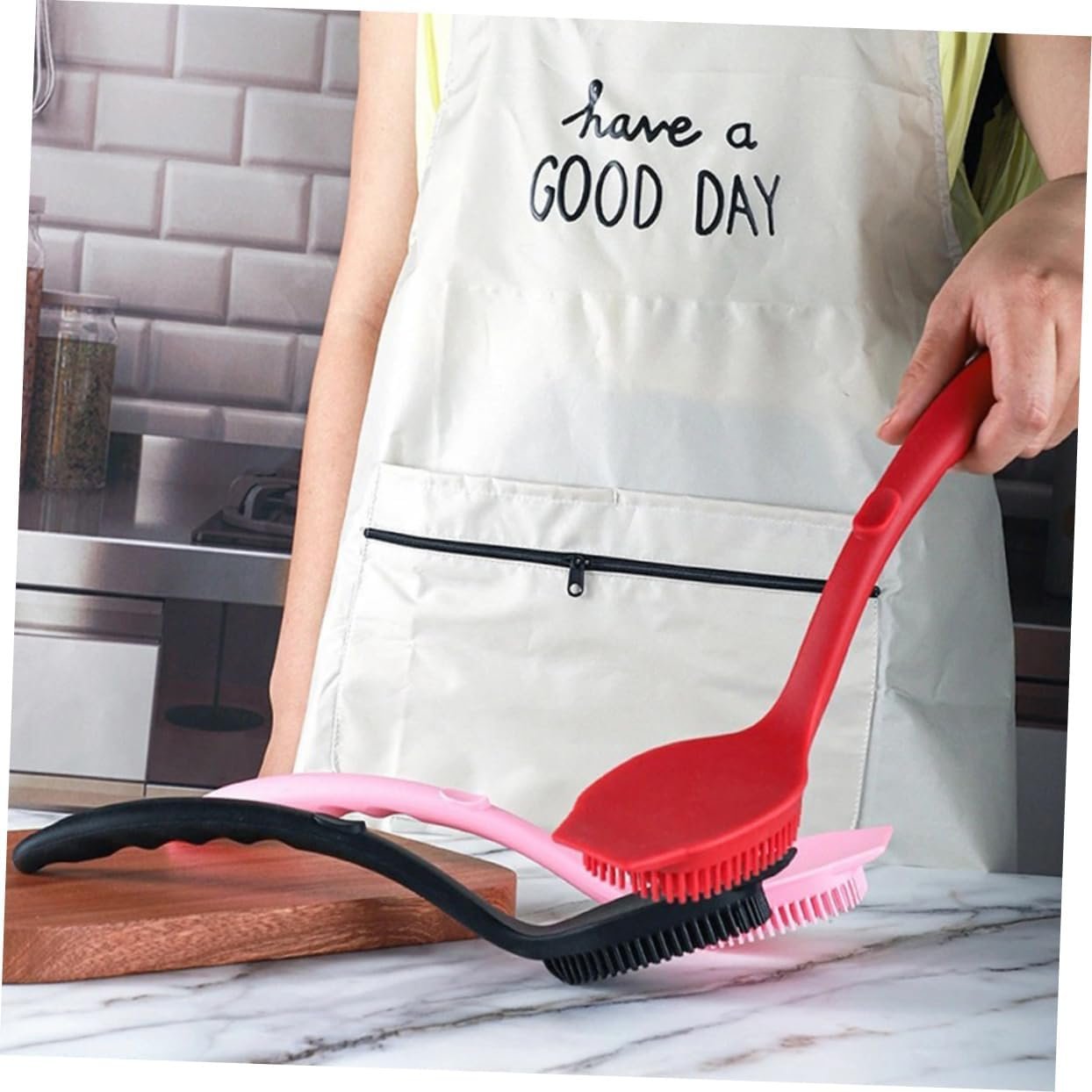 HEATSHAKING Long Handle Kitchen Cleaning Brush Durable Pot Scrubber for Heavy Duty Dish Washing Comfortable