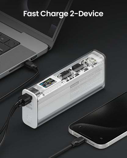 SHARGE Shargeek 140W Power Bank 20000mah Transparent Laptop Powerbank USB-C USB-A Ports with Smart Display, Outdoor Portable Charger for iPhone 16/15, MacBook, Galaxy, Dell, iPad, Camera, Solar Pack