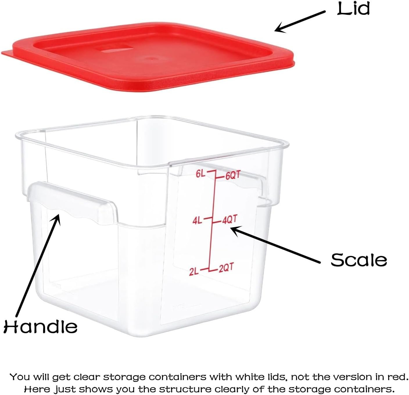 4 Pcs Food Storage Containers with Lids 2 and 4 Quart Clear Plastic Commercial Container Set with Scales Handles for Home Restaurant Fridge Freezer Kitchen Brining Food, Proof Dough, Marinating Meat