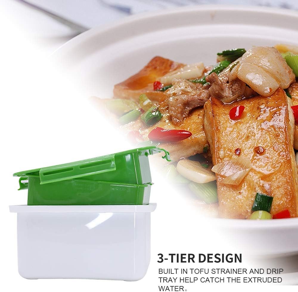 DGQ Tofu Press, Tofu Press Maker Tofu Presser Drainer Gadget Built in Tofu Strainer and Drip Tray Easy Remove Water from Tofu and Other Food for More Delicious (Gray)