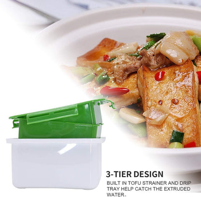DGQ Tofu Press, Tofu Press Maker Tofu Presser Drainer Gadget Built in Tofu Strainer and Drip Tray Easy Remove Water from Tofu and Other Food for More Delicious (Gray)