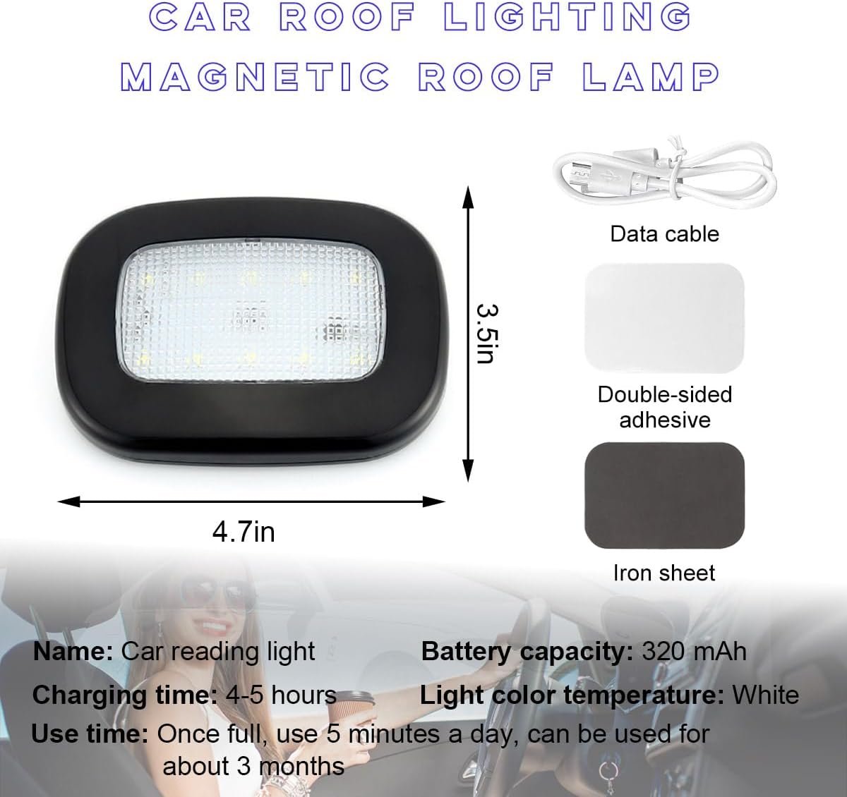 Ohleats Car Interior Ceiling Roof Lights, Magnetic Rechargeable USB Wireless Dome Lamp, LED Auto Map Reading Light Cover for Insider Roof Ceiling, Universal Car Accessories (Black)