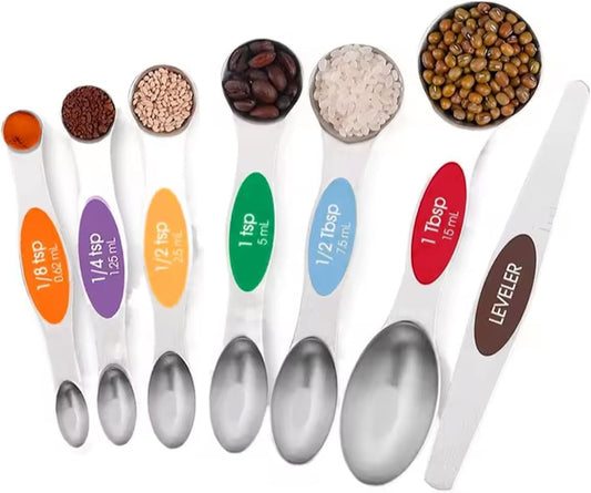 7-Piece Stainless Steel Magnetic Measuring Spoons Set with Leveler (7-Piece Stainless Steel Magnetic Measuring Spoons Set with Leveler-Colorful)