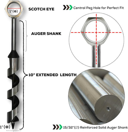 MinliGUY Hand Auger Wood Drill, Upgrade Welds Bushcraft Auger w/ Sharp Scottish Eye, Survival Tools for Bushcraft Projects/ Camping/Outdoors, 1*10inch Settlers Wrench & Folding Saw Kit, Bushcraft Gear