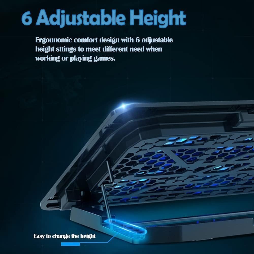 Laptop Cooling Pad, Necomi® Laptop Cooler Stand with 6 Quiet Cooling Fans and 6 Height Adjustable Dual USB Powered Gaming Cooling Stand for 12-17 Inch Desktop Computer