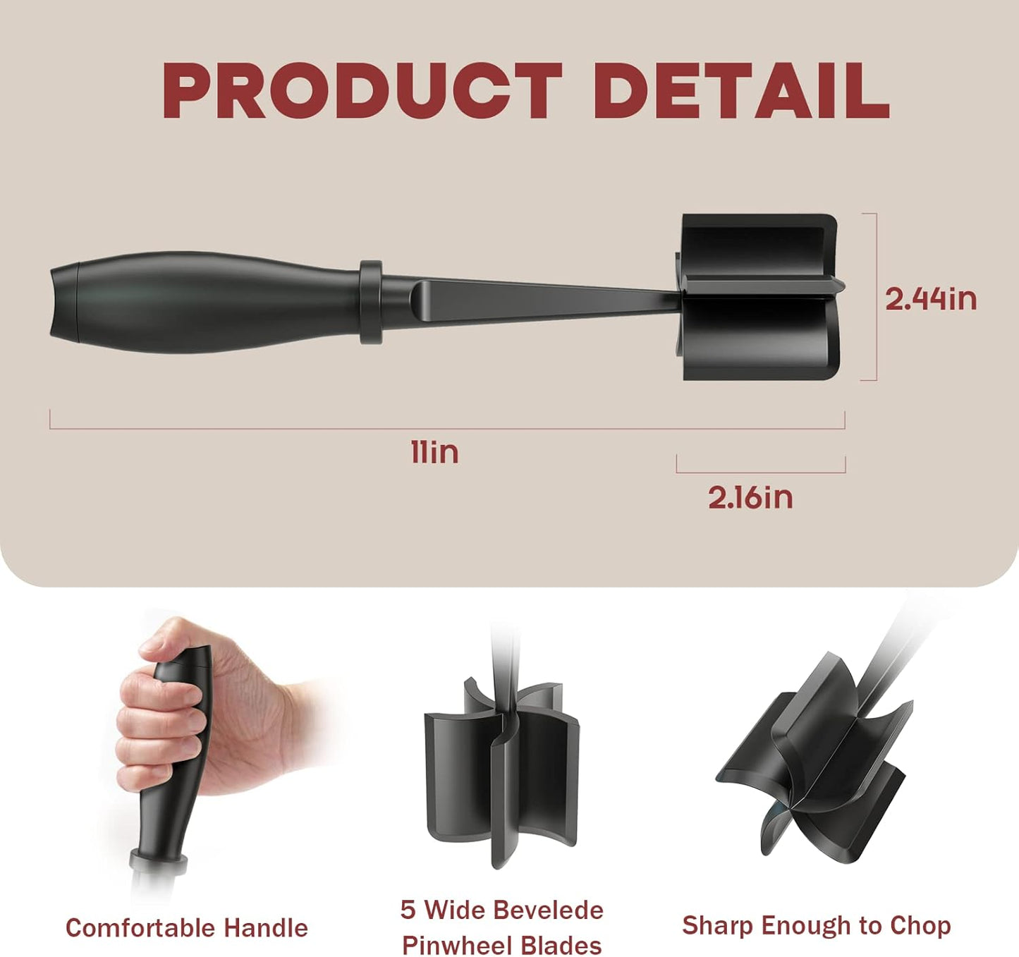 Meat Chopper for Hamburger, Premium Heat Resistant Masher and Smasher for Ground Beef, Ground Turkey and More, Nylon Ground Beef Chopper Tool and Meat Fork, Non Stick Mix Chopper
