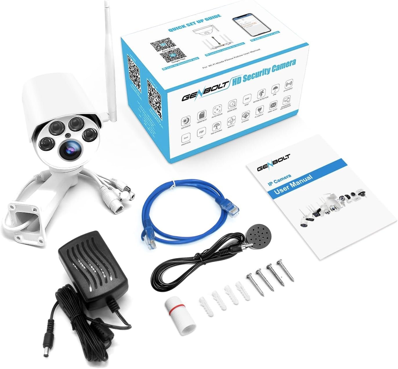 GENBOLT PTZ WiFi Security Camera Outdoor, Wireless Home Surveillance IP Camera with PoE, Pan Tilt 20X Hybrid Zoom Auto Focus CCTV Cameras, Humanoid Tracking Alarm Loop Recording with Audio [2.4/5Ghz]