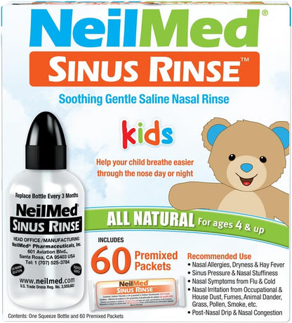 Neilmed's Sinus Rinse, Pediatric, Complete Saline Nasal Rinse Kit 60 Premixed Packets