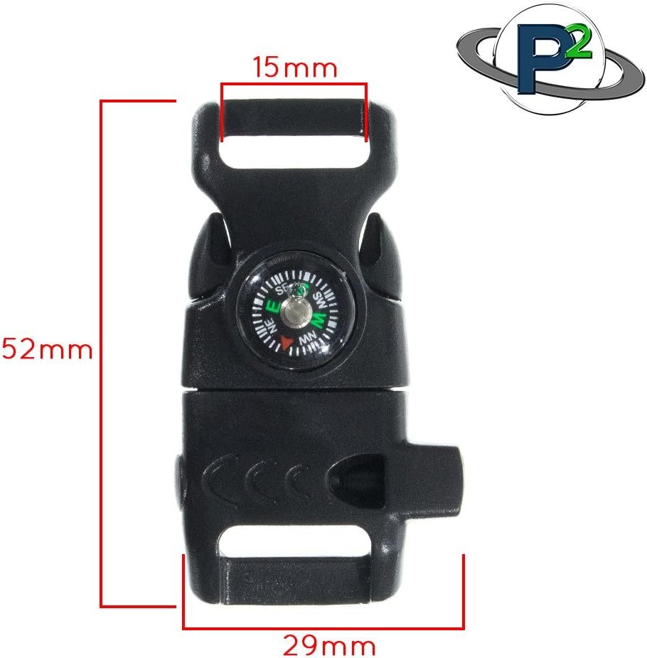 10 Piece Pack Black 5/8 Inch Compass Flint Firestarter Scraper Whistle Utility Buckles - Ideal for Camping, Paracord Bracelets, Outdoors, Emergency, Travel, Survival, Travel Kits