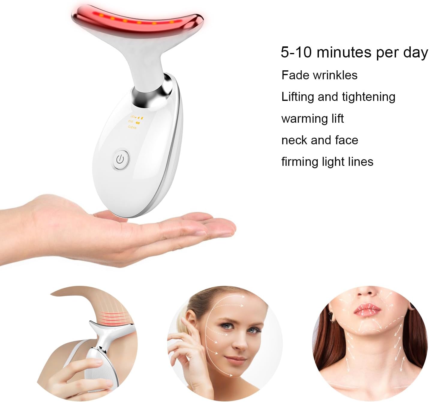 Facial and Neck Massager，7 Color Led Light Therapy for Face and Neck, Multifunctional Facial Skin Care Tools,Beauty Device for Home Use