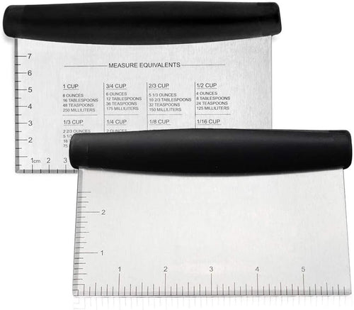 Bench Scraper & Chopper, Aufondof Metal Dough Cutter Pastry Scraper for Cake Pizza Bread, Multi-Purpose Kitchen Gadgets for Baking Cooking, Rubber Grip & Measuring Markings