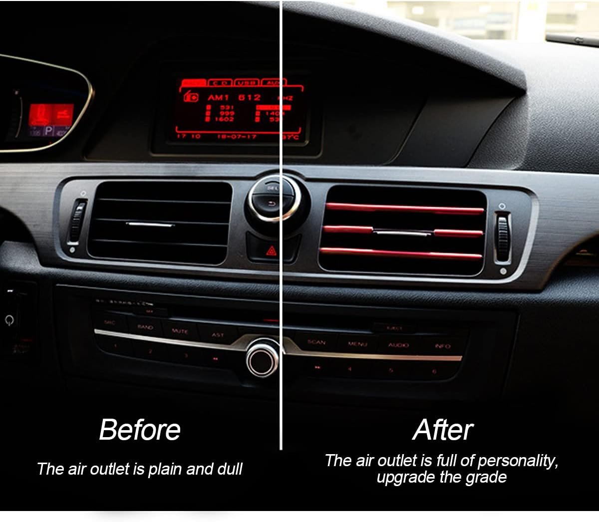 20 Pieces Car Air Conditioner Decoration Strip for Vent Outlet, Universal Waterproof Bendable Air Vent Outlet Trim Decoration, Suitable for Most Air Vent Outlet, Car Interior Accessories (Red)