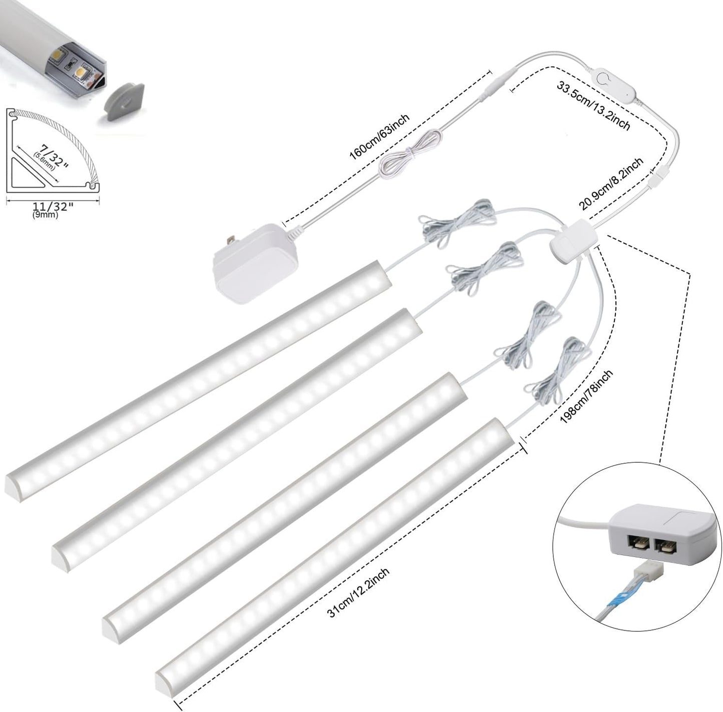 Cefrank Smart Under Cabinet Lighting | Alexa & Google Assistant Compatible | Dimmable 2700-6000K Color Temp Adjustable | Energy-Efficient V-Shape 4pcs 30cm LED Light Bars