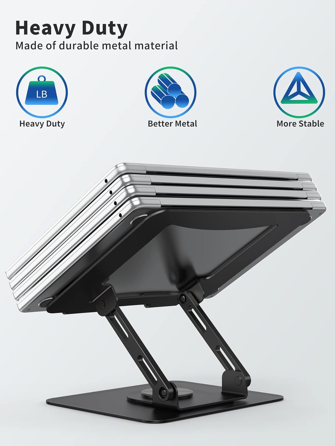 SOUNDANCE Laptop Stand with 360° Rotating Base, Ergonomic Computer Riser for Desk, Adjutable Height Muti-Angle, Foldable Laptop Mount, Stable Metal Holder Support 10-15.6" Notebook PC, Black