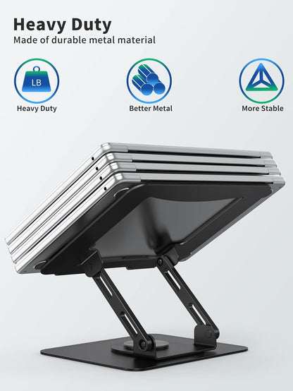 SOUNDANCE Laptop Stand with 360° Rotating Base, Ergonomic Computer Riser for Desk, Adjutable Height Muti-Angle, Foldable Laptop Mount, Stable Metal Holder Support 10-15.6" Notebook PC, Black