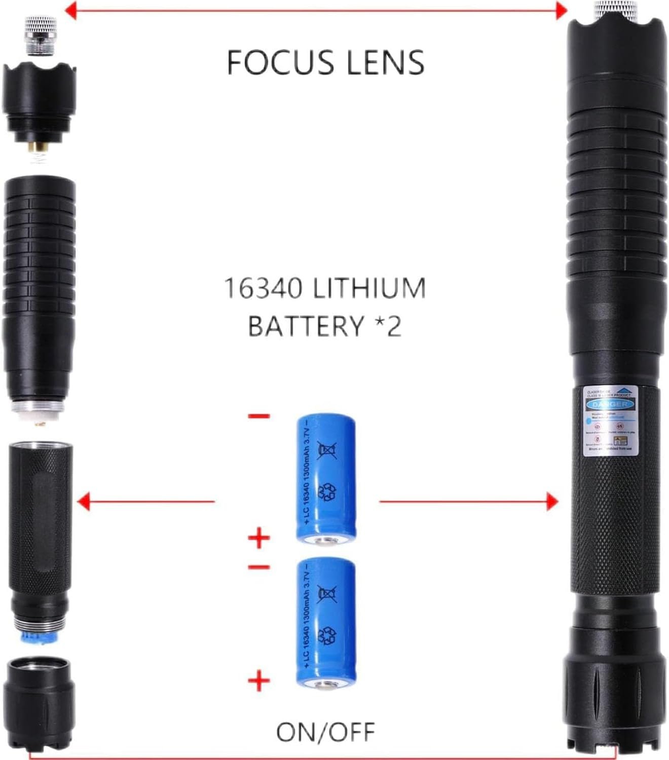 ZJPJMXNN High Power Blue Tactical Flashlight, LED Light, Battery Powered, Adjustable, Laser Light