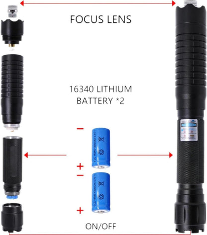 ZJPJMXNN High Power Blue Tactical Flashlight, LED Light, Battery Powered, Adjustable, Laser Light