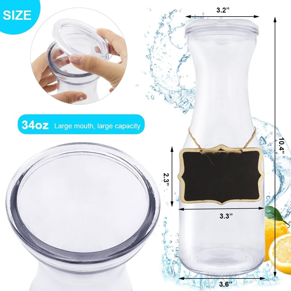 3 Pack Glass Bottles Set Glass Carafe with Lids 34 Ounces Water Decanter Juice Pitcher for Wine Milk Juice & Mimosa Bar, Beverage Glassware and Drinkware Parties Weddings BBQ Picnics